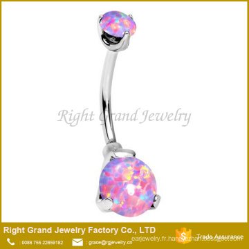 Filetage interne de Double lumière rose synthétique opale de feu Belly Ring bijoux